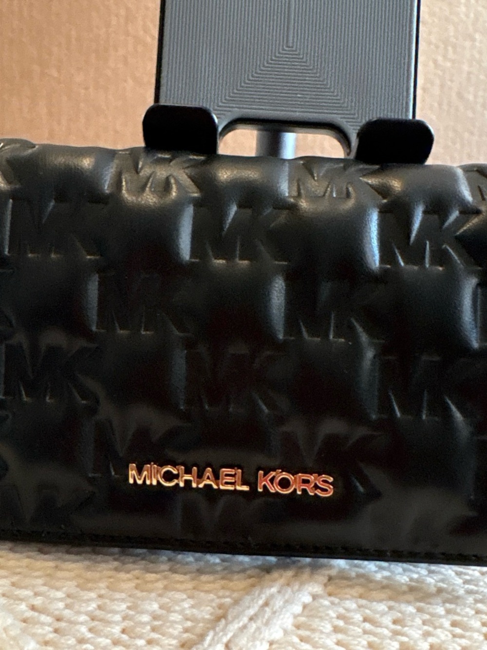 Michael Kors Black Quilted MK Logo Leather Wallet with Gold Hardware